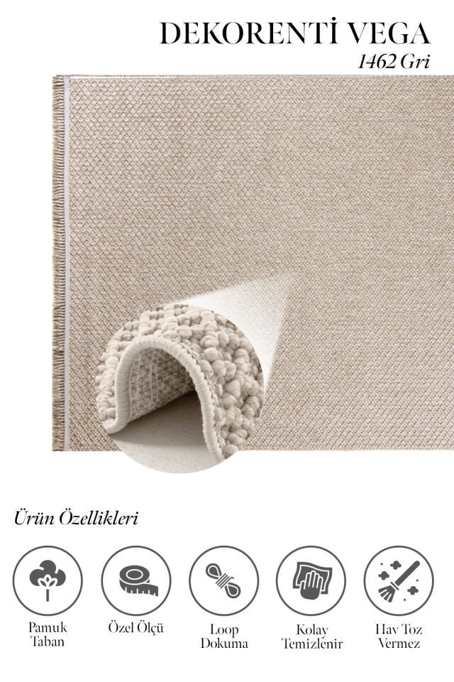 Vega 1462 Vizon - Polip İplik Bohem Stil Örgü Saçaklı İskandinav Halı 200x290