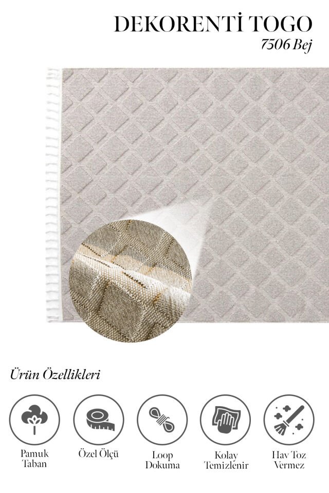Dekorenti Togo 7506 Bej - Geometrik Baklava Desenli Halı