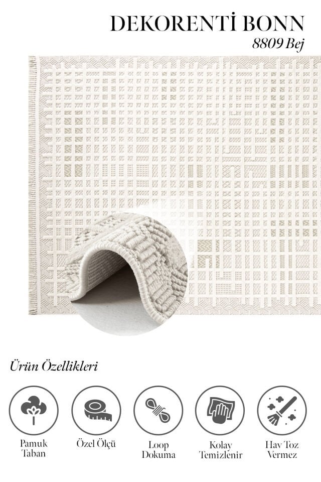 Dekorenti Bonn 8809 Bej – Modern Geometrik Desenli Tozumaz Halı