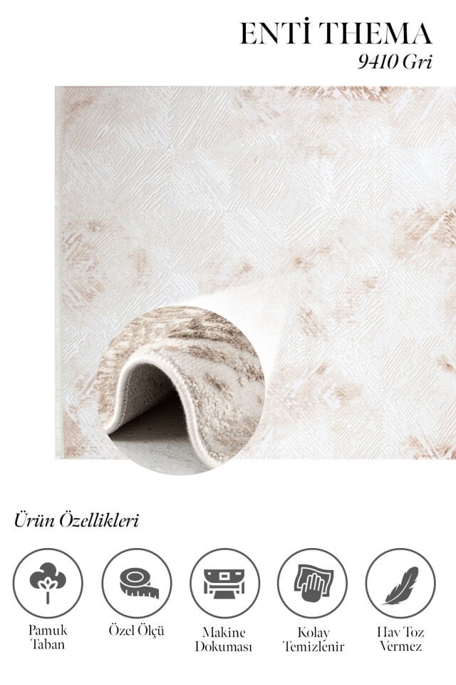 Enti Thema 9410 Bej - Etnik Geometrik Desenli Akrilik Halı