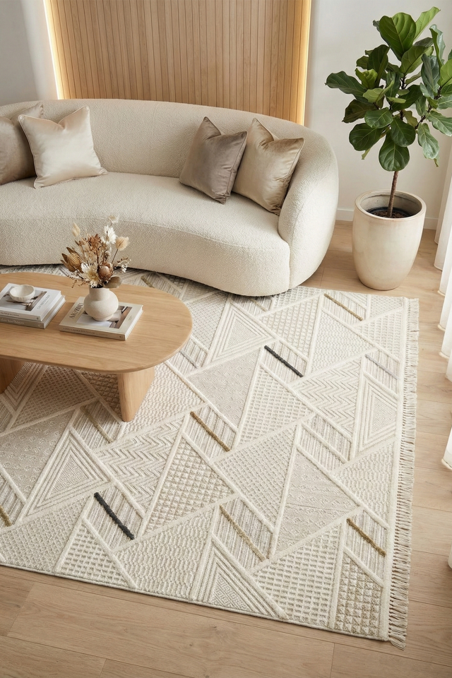Dekorenti Bonn 8805 Krem Halı – Modern Geometrik Desenli Tozumaz Halı