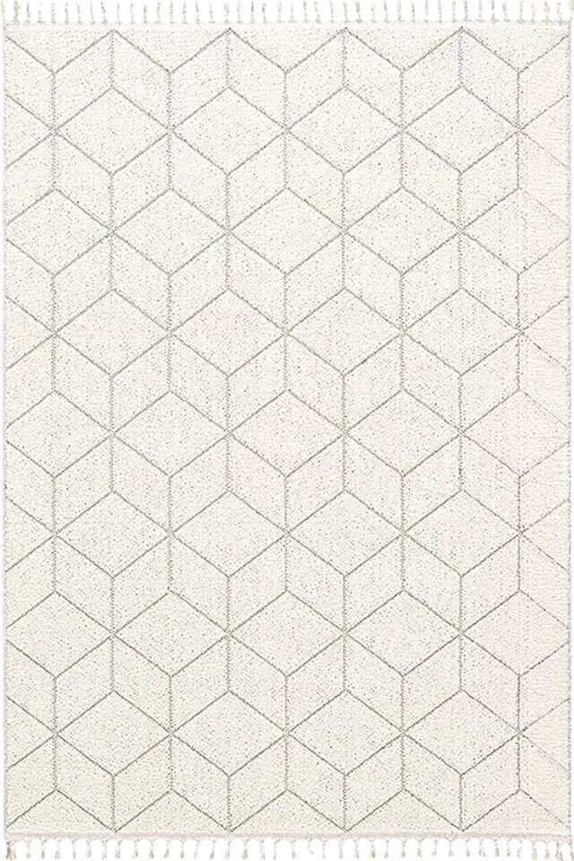 Dekorenti Bukle 1407 Beyaz - Üç Boyutlu Geometrik Desenli Tozumaz Halı