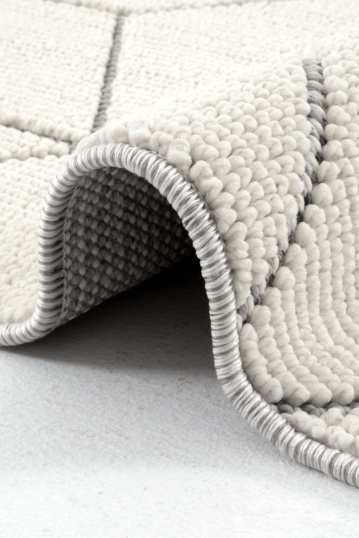 Dekorenti Bukle 1407 Beyaz - Üç Boyutlu Geometrik Desenli Tozumaz Halı