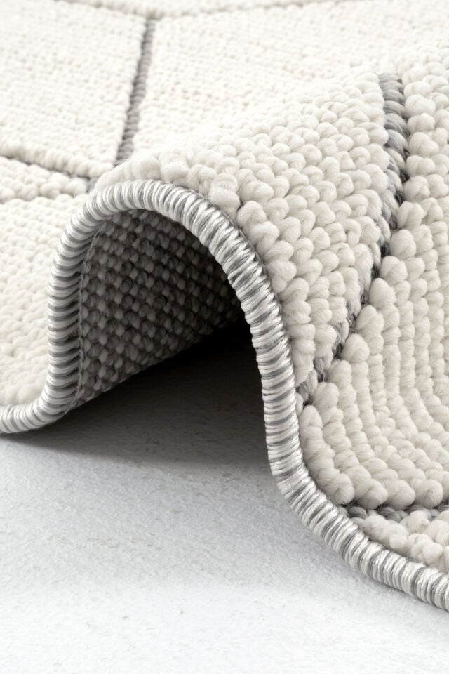 Dekorenti Bukle 1407 Beyaz - Üç Boyutlu Geometrik Desenli Tozumaz Halı