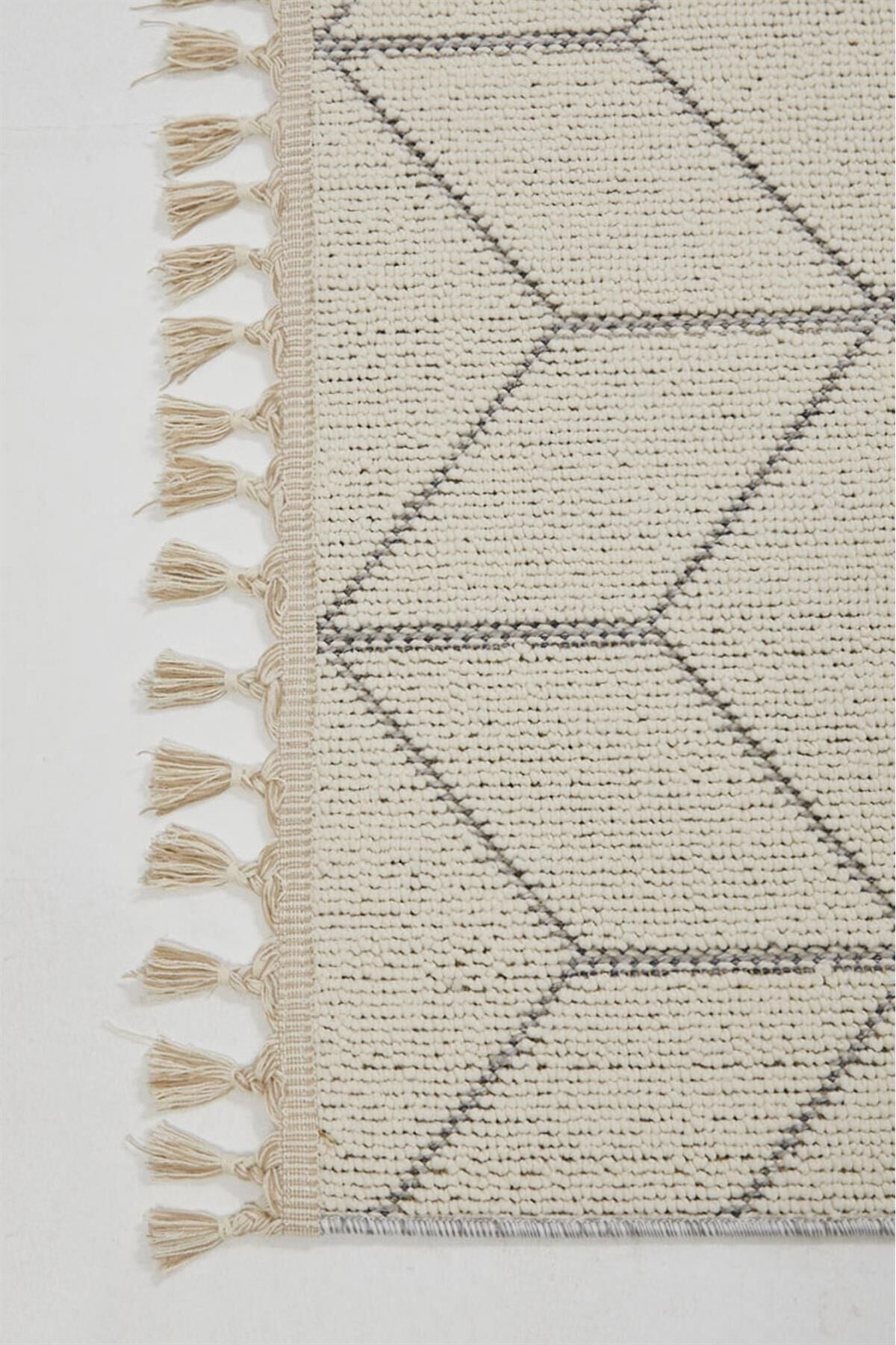 Dekorenti Bukle 1407 Beyaz - Üç Boyutlu Geometrik Desenli Tozumaz Halı