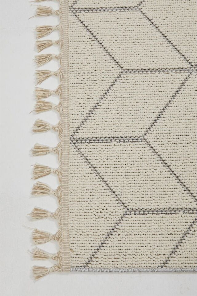 Dekorenti Bukle 1407 Beyaz - Üç Boyutlu Geometrik Desenli Tozumaz Halı