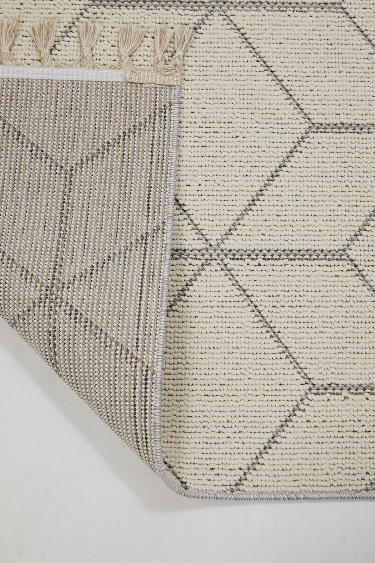 Dekorenti Bukle 1407 Beyaz - Üç Boyutlu Geometrik Desenli Tozumaz Halı