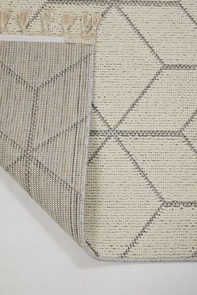 Dekorenti Bukle 1407 Beyaz - Üç Boyutlu Geometrik Desenli Tozumaz Halı