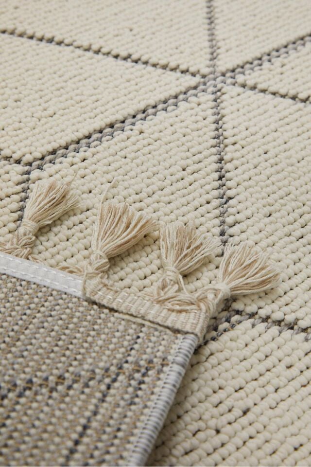 Dekorenti Bukle 1407 Beyaz - Üç Boyutlu Geometrik Desenli Tozumaz Halı