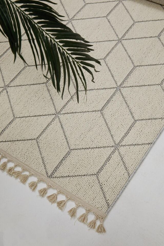 Dekorenti Bukle 1407 Beyaz - Üç Boyutlu Geometrik Desenli Tozumaz Halı