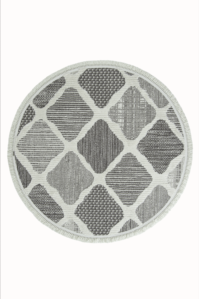 Dekorenti Step 2202 Gri Daire - Baklava Dilimli Yumuşak Tozumaz Halı