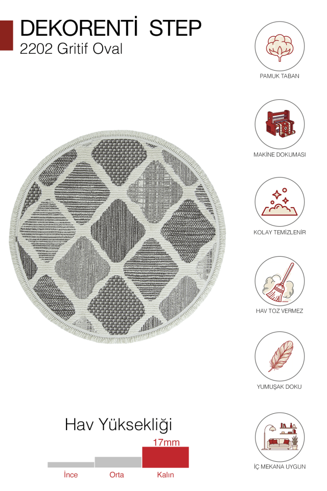 Step 2202 Gri Daire - Baklava Dilimli Yumuşak Tozumaz Halı 200x200