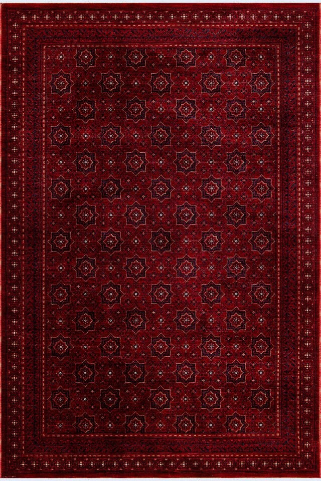 Ahlat 2304 Kırmızı Siyah Etnik Desenli Salon Oturma Odası Halısı