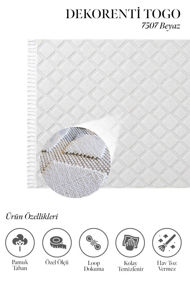 Dekorenti Togo 7507 Beyaz - Geometrik Baklava Desenli Halı