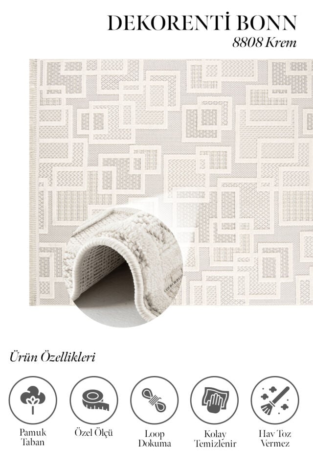 Dekorenti Bonn 8808 Krem – Modern Geometrik Desenli Tozumaz Halı