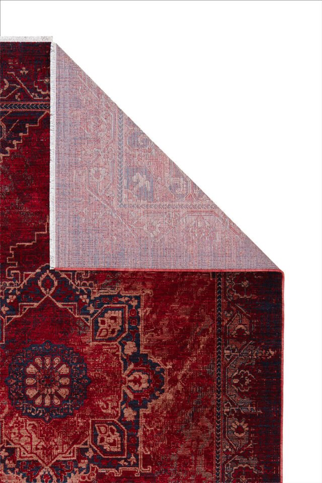 Ahlat 2305 Kırmızı Lacivert Eskitme Desenli Salon Oturma Odası Halısı