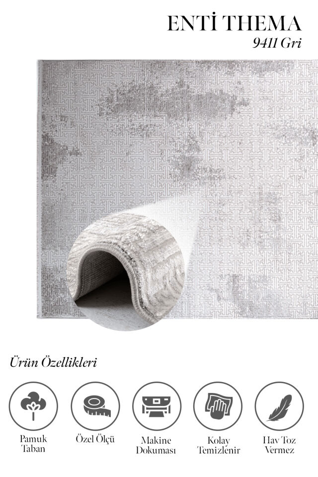 Enti Thema 9411 Gri - Modern Dokulu Akrilik Halı