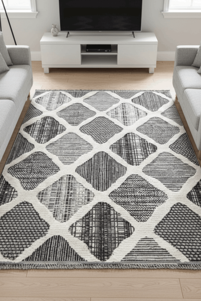 Dekorenti Step 2202 Gri - Baklava Dilimli Yumuşak Tozumaz Halı