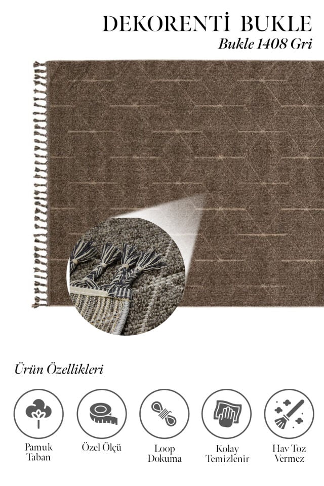 Dekorenti Bukle 1408 Gri - Üç Boyutlu Geometrik Desenli Tozumaz Halı