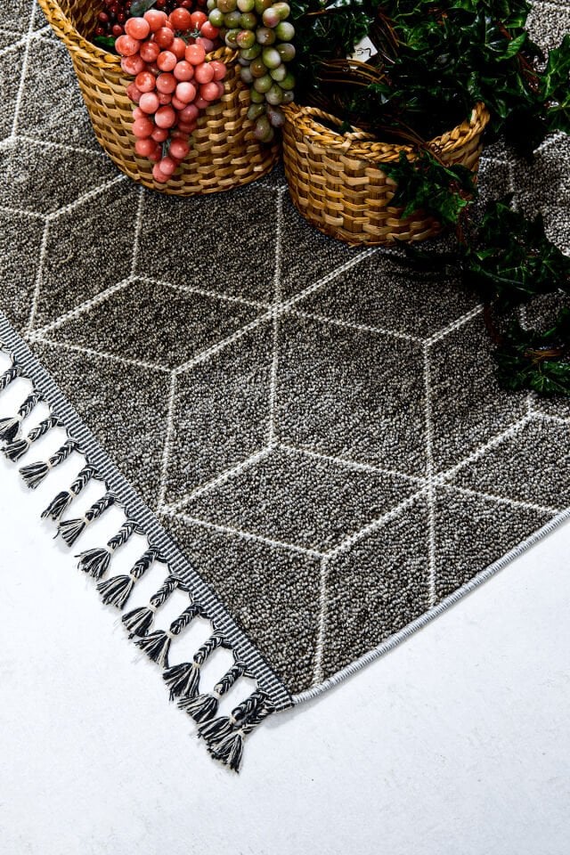 Dekorenti Bukle 1408 Gri - Üç Boyutlu Geometrik Desenli Tozumaz Halı