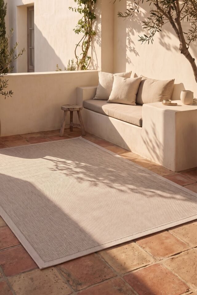 Dekorenti Siena 3702 Bej Sisal Halı – Açık Çerçeveli Modern Mutfak ve Koridor Halısı