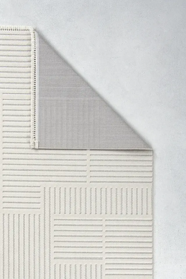 Dekorenti Prag 9201 Krem – Modern Örgü Saçaklı Yumuşak Tuşeli İskandinav Halı