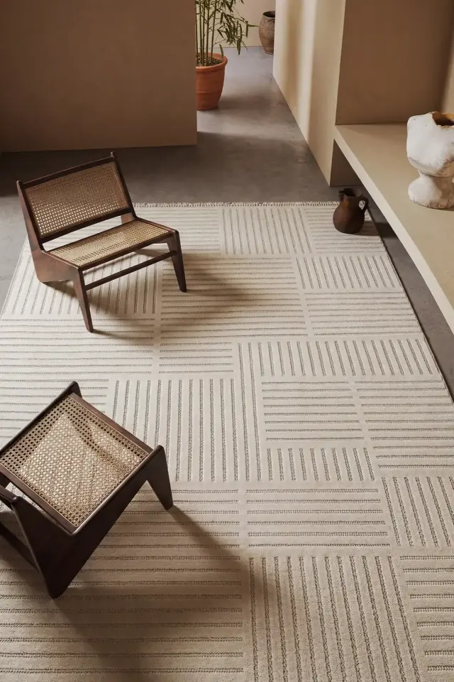 Dekorenti Prag 9201 Krem – Modern Örgü Saçaklı Yumuşak Tuşeli İskandinav Halı