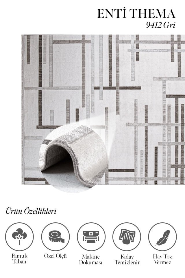 Enti Thema 9412 Gri - Modern Çizgisel Geçişli Akrilik Halı