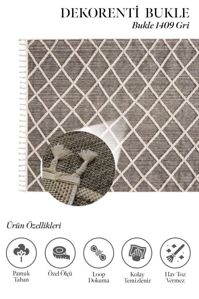 Dekorenti Bukle 1409 Gri - Geometrik Desenli İskandinav Halı