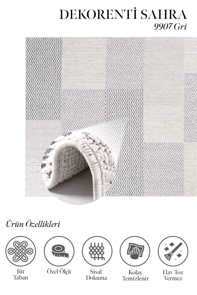Dekorenti Sahra 9907 Gri - Parçalı Modern Desenli Gri Halı