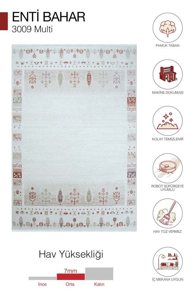 Enti Bahar 3009 Multi Halı - Etnik Bordür Desenli Salon Halısı