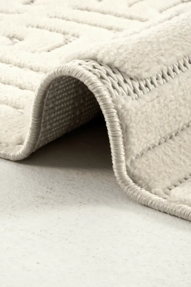 Dekorenti Prag 9209 Krem – Modern Örgü Saçaklı Yumuşak Tuşeli İskandinav Halı