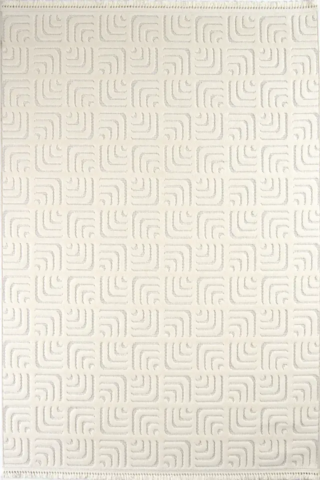Dekorenti Prag 9209 Krem – Modern Örgü Saçaklı Yumuşak Tuşeli İskandinav Halı