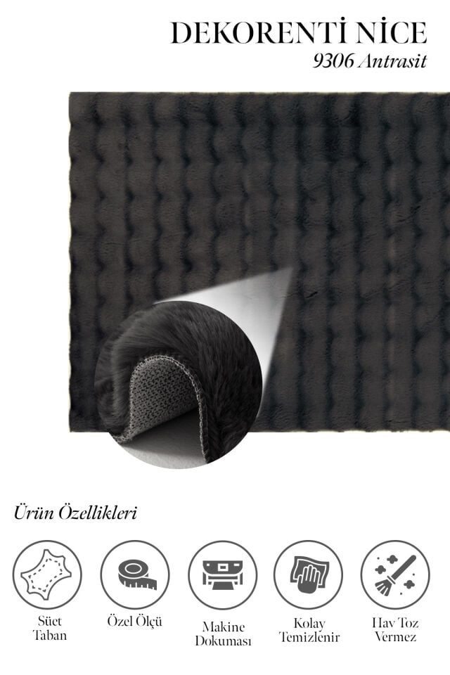 Nice 9306 Antrasit - Yumuşak Dokulu Minimal Antrasit Salon Halısı