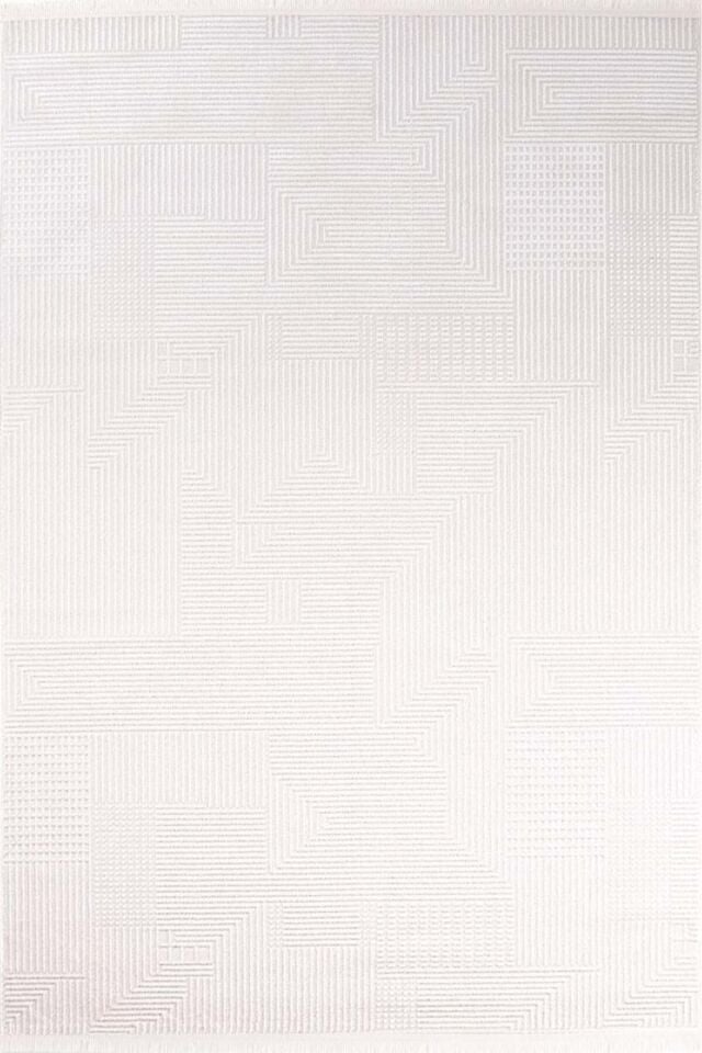 Enti Thema 9413 Beyaz - Modern Tarzda Zarif Dokulu Akrilik Halı