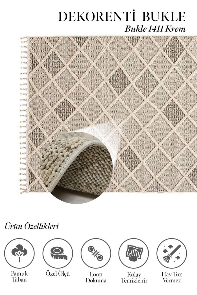 Dekorenti Bukle 1411 Krem - Geometrik Desenli İskandinav Halı