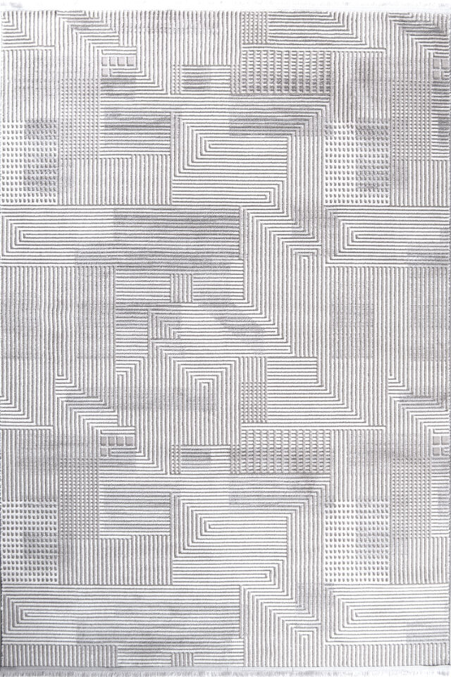 Enti Thema 9414 Gri - Modern Geometrik Çizgili Akrilik Halı