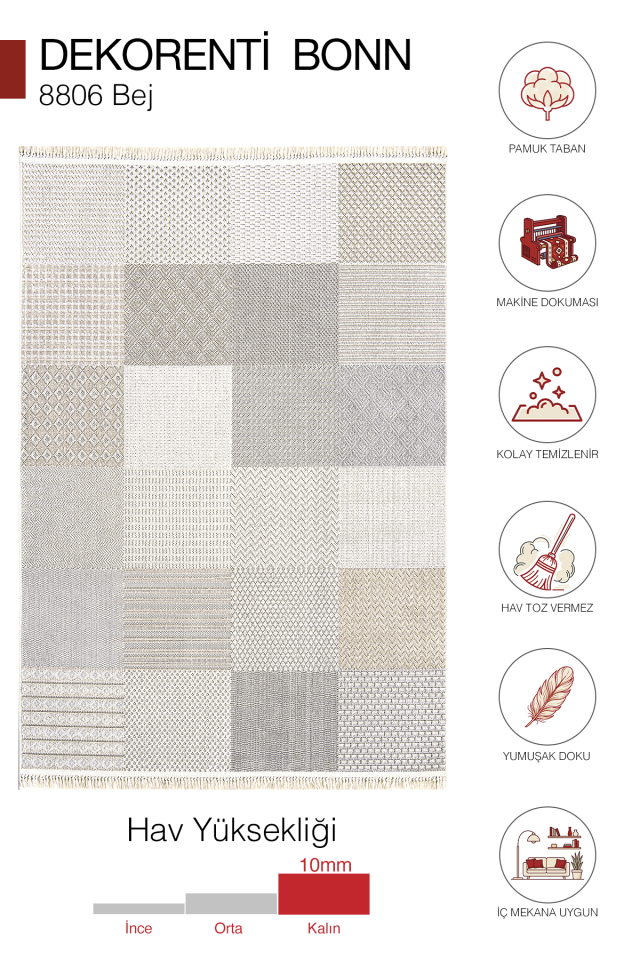 Dekorenti Bonn 8806 Bej Halı – Modern Geometrik Desenli Halı