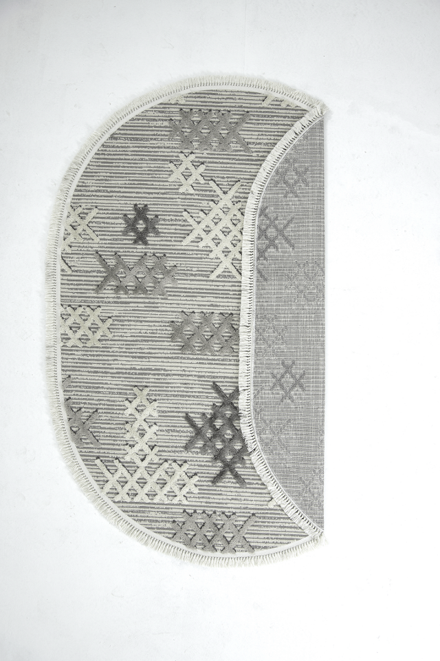 Dekorenti Step 2205 Gri Oval - Etnik Desenli Yumuşak Tozumaz Halı