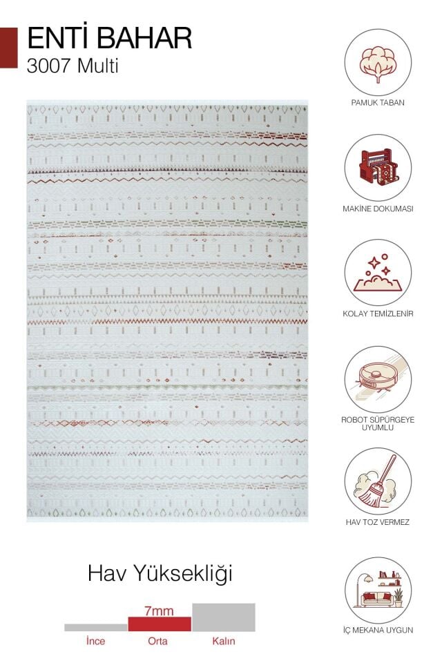 Enti Bahar 3007 Multi Halı - Etnik Desenli Akrilik Halı