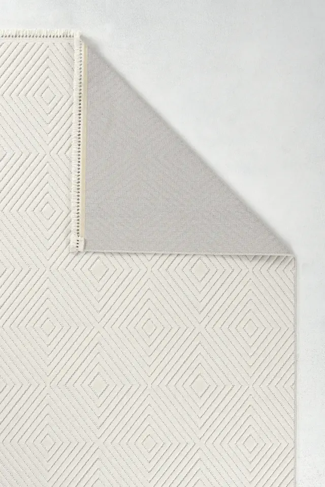 Dekorenti Prag 9205 Krem – Modern Örgü Saçaklı Yumuşak Tuşeli İskandinav Halı