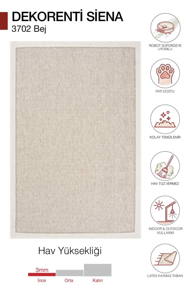 Dekorenti Siena 3702 Bej Sisal Halı – Çerçeveli Mutfak ve Koridor Halısı