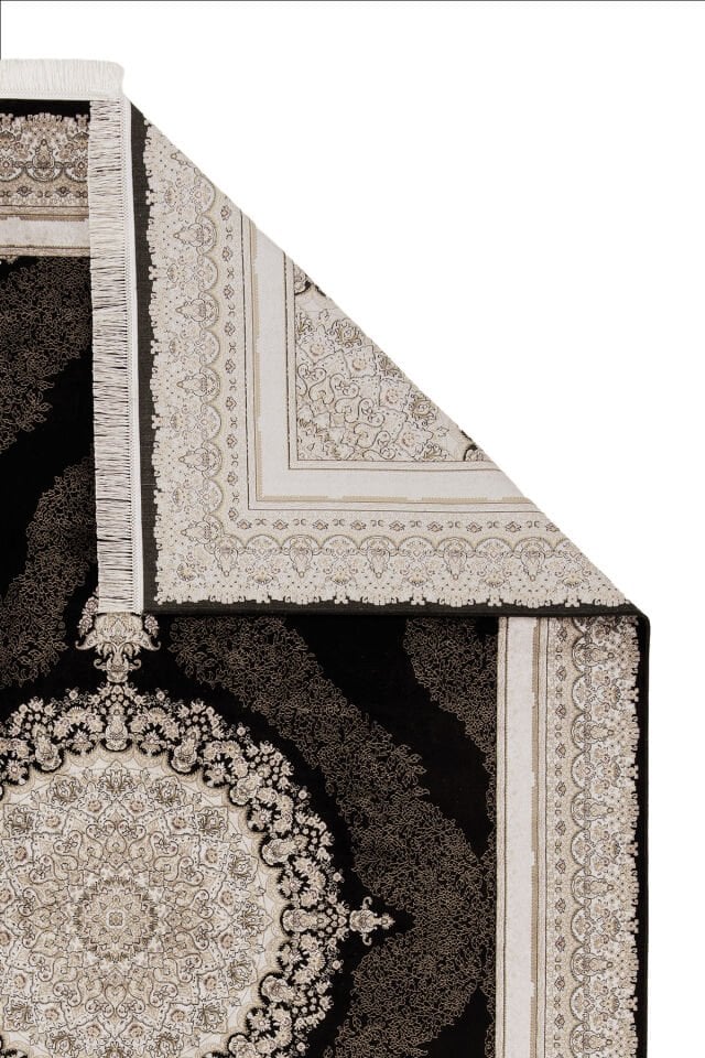 Romans Herat 2801 Siyah - Pamuk Tabanlı İpeksi Dokulu Göbekli Salon Halısı 240x340