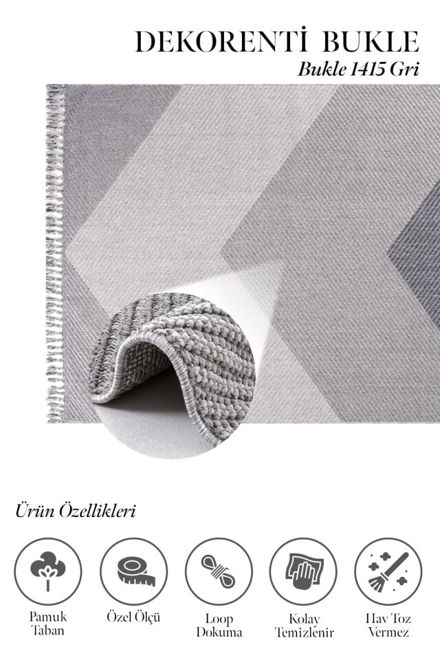 Dekorenti Bukle 1415 Gri - V Desenli Tozumaz Halı