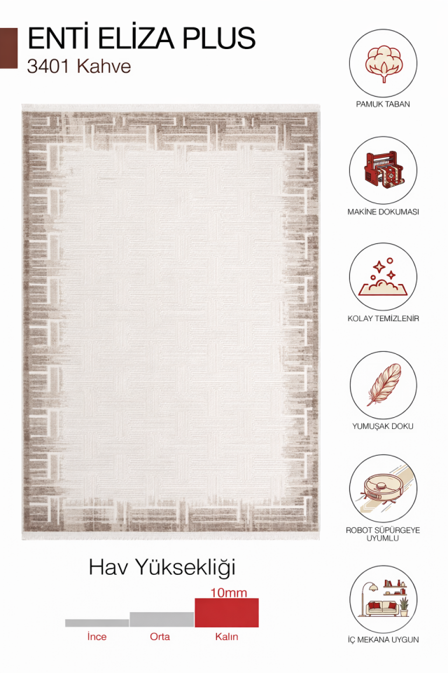 Eliza Plus 3401 Kahve - Modern Çerçeve Desenli Akrilik Halı 160x230