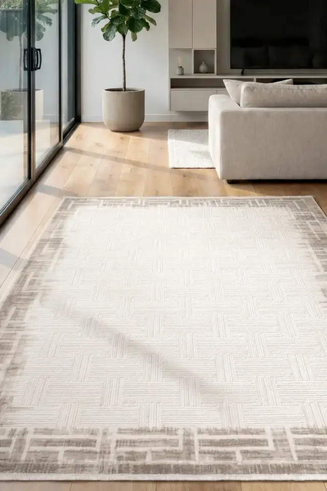 みさ Eliza Plus 3401 Kahve | Modern Çerçeve Desenli Akrilik Halı