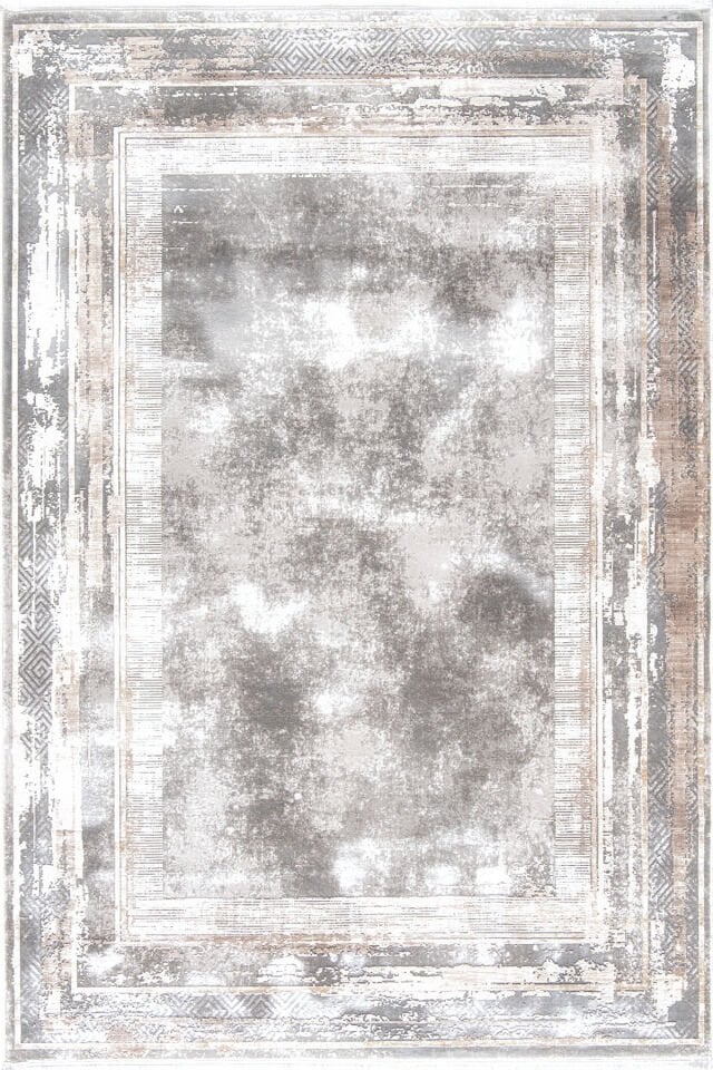 Romans Naturel 1703 Gri Vizon - Çerçeve Desenli Viskon Akrilik Halı
