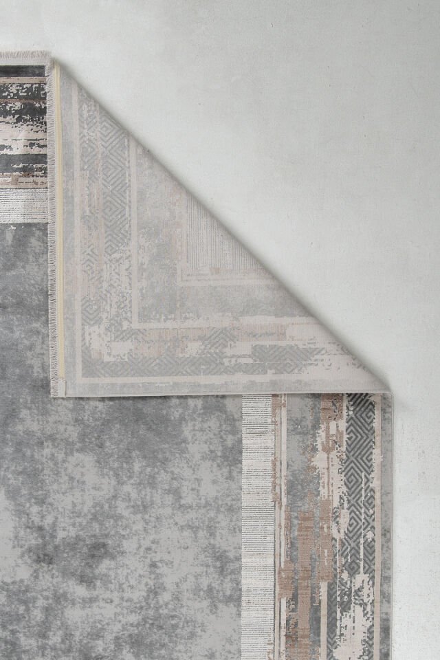 Romans Naturel 1703 Gri Vizon - Çerçeve Desenli Viskon Akrilik Halı