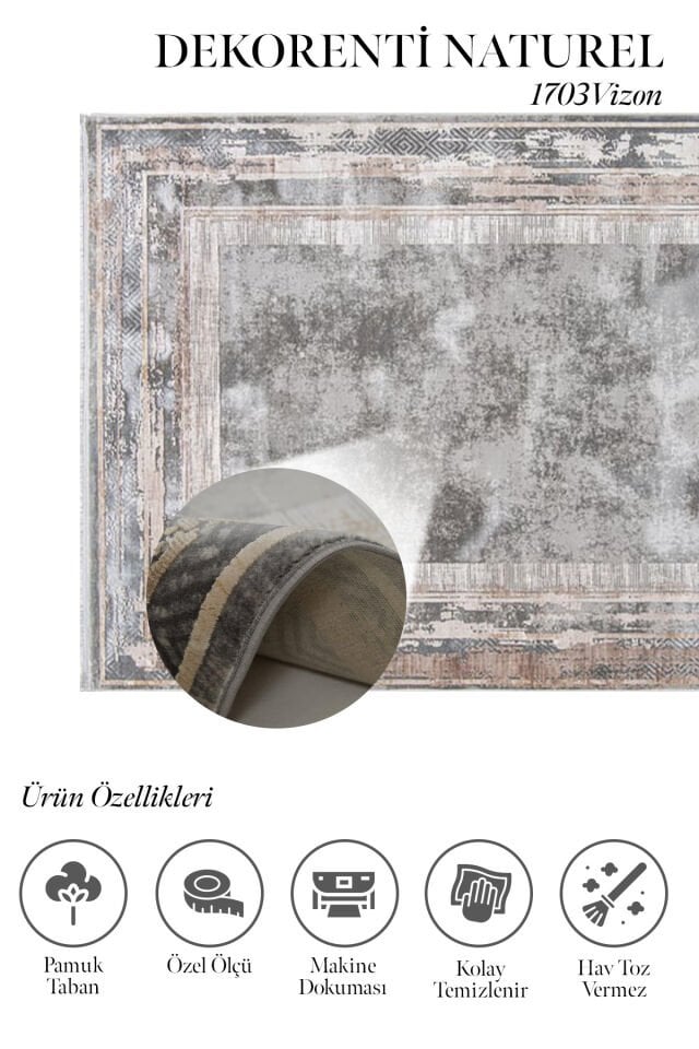 Romans Naturel 1703 Gri Vizon - Çerçeve Desenli Viskon Akrilik Halı