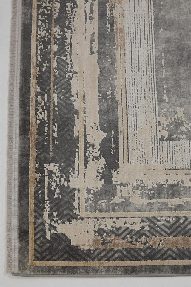 Romans Naturel 1703 Gri Vizon - Çerçeve Desenli Viskon Akrilik Halı